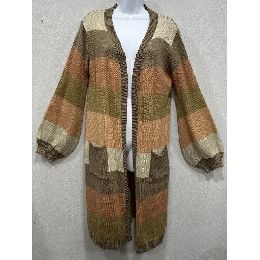 See and Be Seen Cardigan Sweater Womens Size M Brown Shades Long Sleeve Pockets - Picture 1 of 9